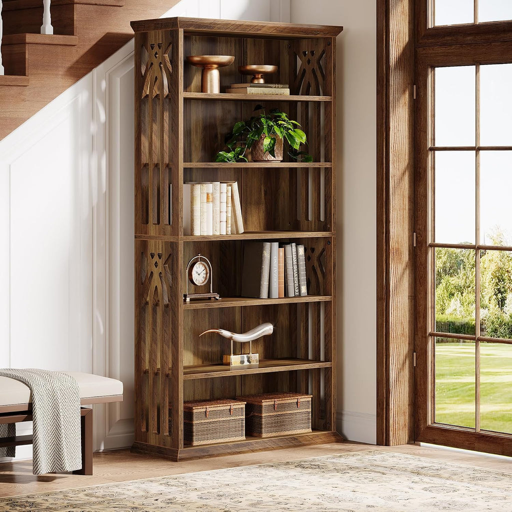 Tribesigns 6-Tier Bookshelf, 75-Inch Tall Bookcase, Large Bookshelves and Bookcases Freestanding Display Shelves, Wood Book Shelf for Living Room, Home Office, Bedroom, Brown
