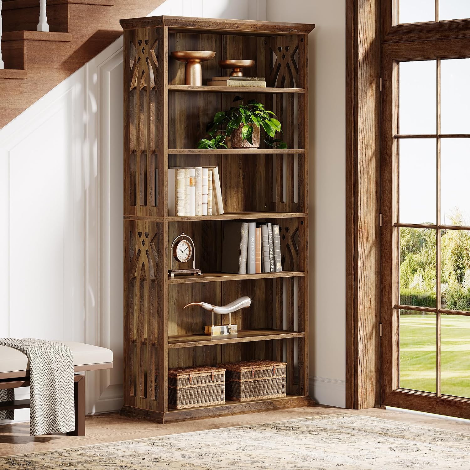 Tribesigns 6-Tier Bookshelf, 75-Inch Tall Bookcase, Large Bookshelves and Bookcases Freestanding Display Shelves, Wood Book Shelf for Living Room, Home Office, Bedroom, Brown