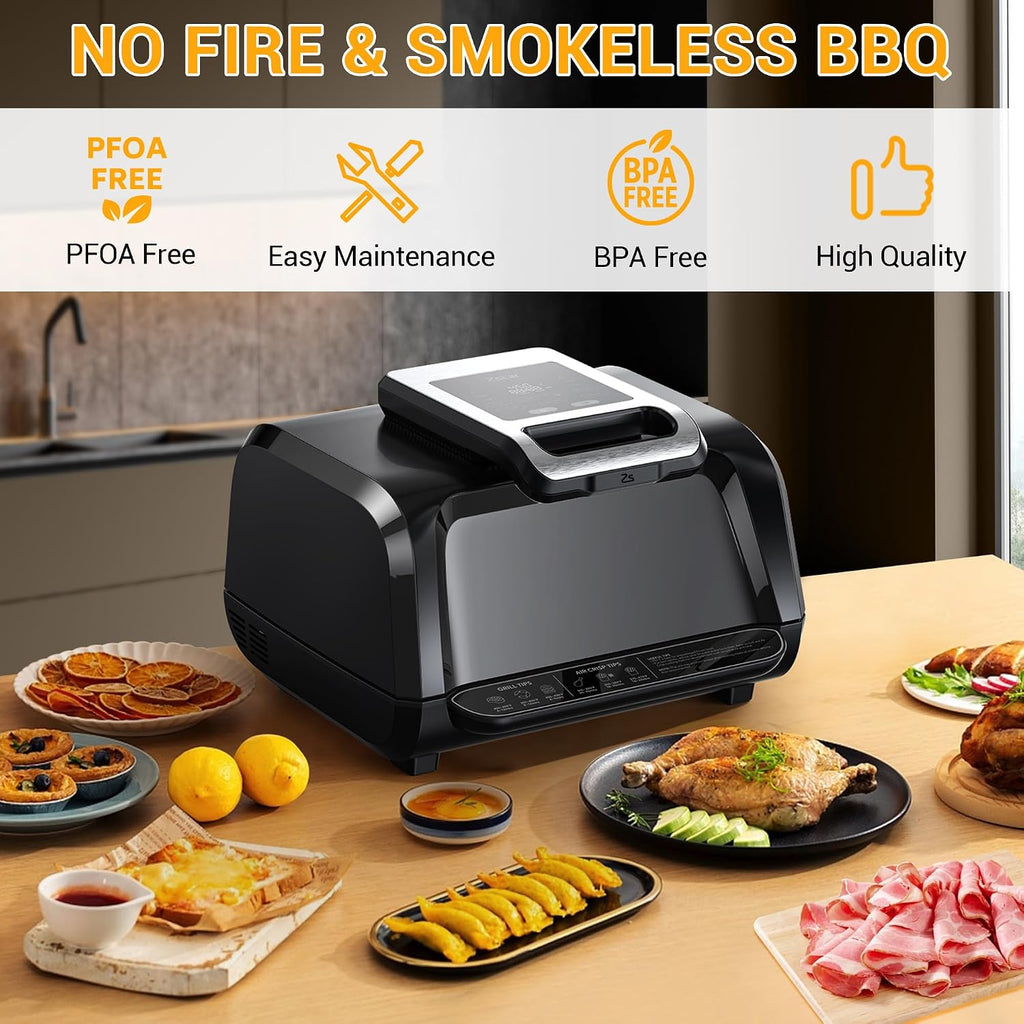 GarveeTech Smokeless Indoor Electric Grill with Viewing Window, 1750W 7-in-1 Air Fryer Oven, Grill, Bake, Roast & Dehydrate at Home – Up to 450°f