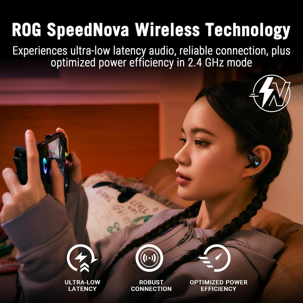 ASUS ROG Cetra Open Wireless Open Ear Earbuds – Dual-Mode (BT/2.4GHz), Quad AI Noise-Canceling Mic, Low Latency, 16H Playtime, IPX5 Water Resistant, for Daily/Workout/Outdoor/Gaming Use - Black