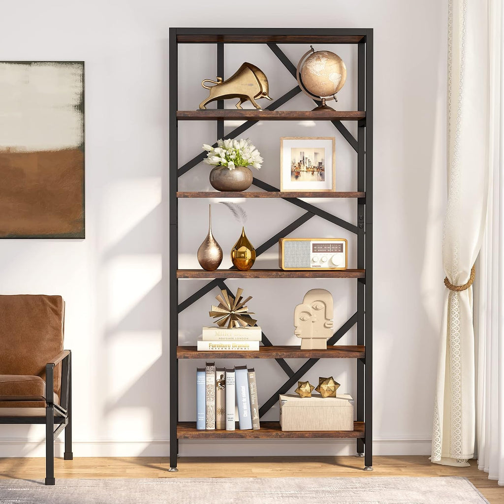 Tribesigns 71 Inch Industrial Bookshelf, 6 Shelf Etagere Bookcase, Free Standing Open Book Shelves Storage Display Shelf, Wood Shelving Units Organizer Rack for Bedroom Home Office Living Room
