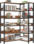 IRONCK Corner Bookshelf 6 Tiers, Industrial Corner Bookcase with Baffles Etagere, L Shaped Bookshelves with Metal Frame, Corner Shelf Storage Rack for Living Room Home Office
