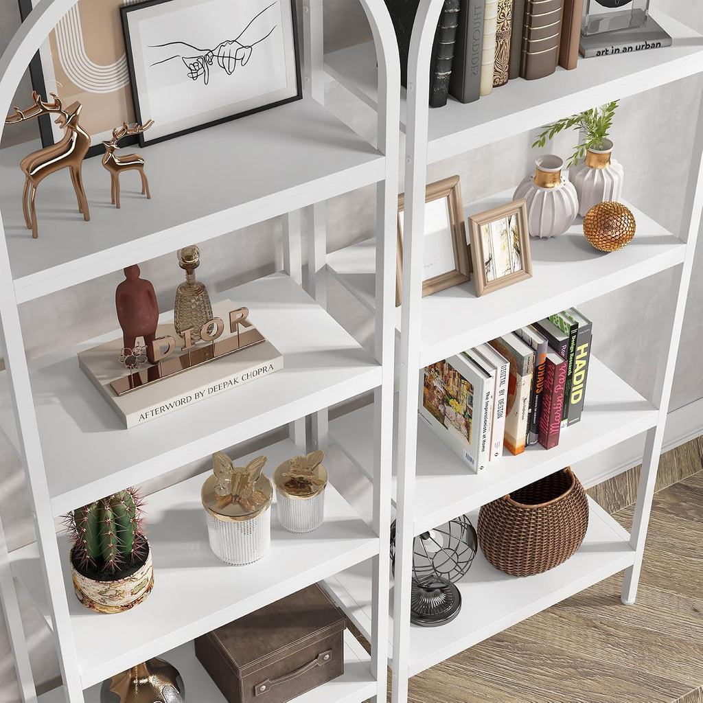 Tribesigns 4-Tier Open Bookshelf, 70.8' Industrial Wood Bookcase Storage Shelves with Metal Frame, Freestanding Display Rack Tall Shelving Unit for Office, Bedroom, Living Room (White, 2PCS)