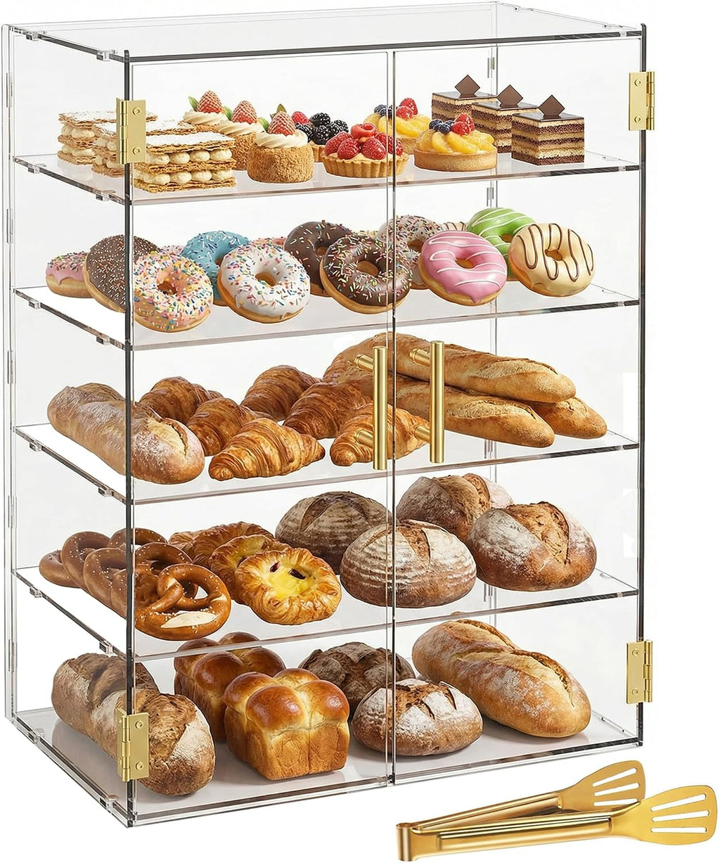 5 Tiers Large Acrylic Counter Top Bakery Display Case 5mm high Impact PETG Panels Bread Case 19.5' L X 10.2' W X 30' H Party Cake Cabinet (5 Tiers)