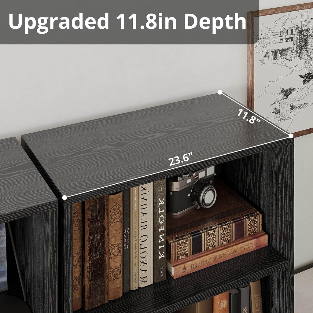 IRONCK Industrial Bookshelves and Bookcases with Doors 11.8 in Depth Set of 2 Floor Standing 5 Shelf Display Storage Shelves Bookcase Home Decor Furniture for Home, Office, Living Room, Bedroom
