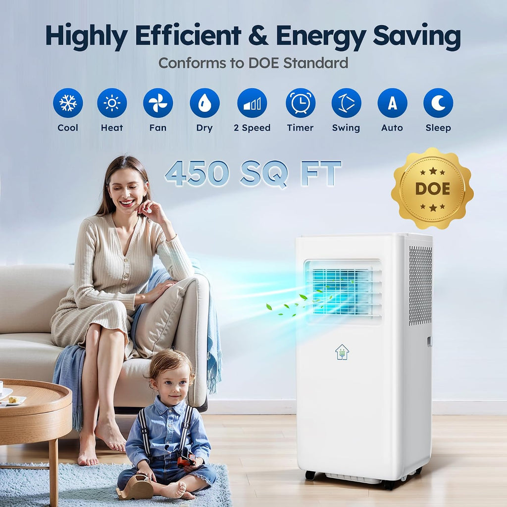 10,000 BTU Smart Air Conditioner with Heat, Auto-Evaporation Portable AC Unit with 4 Modes 2 Speeds/APP/Fast Cooling/Dehumidifier/Fan Mode/24Hrs Timer for Bedroom/Office