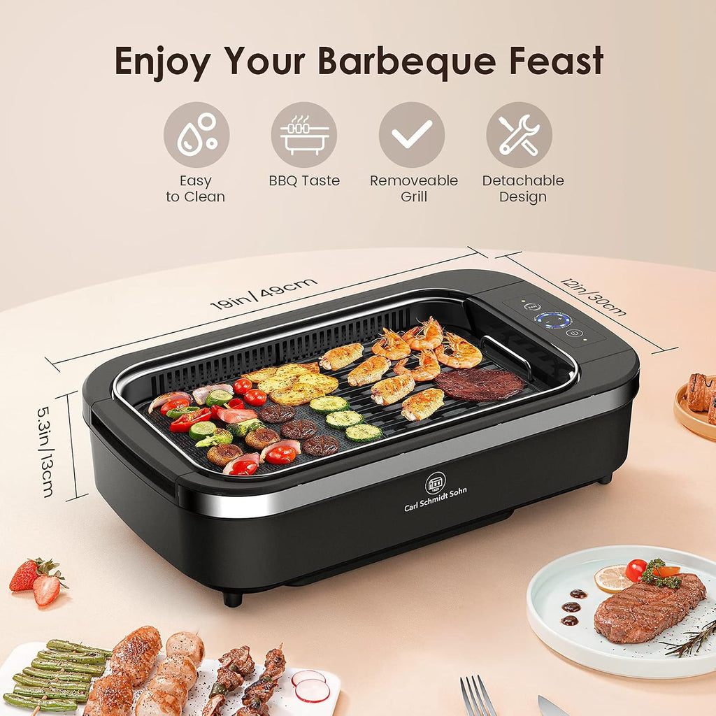 Indoor Grill-Smokeless BBQ Grill with Die-Casting Nonstick Griddle Pan,Led Temperature Control, Turbo Smoke Extractor Technology,15*9 Grilling Surface, Detachable Design,Ideal for 2 People, Black.