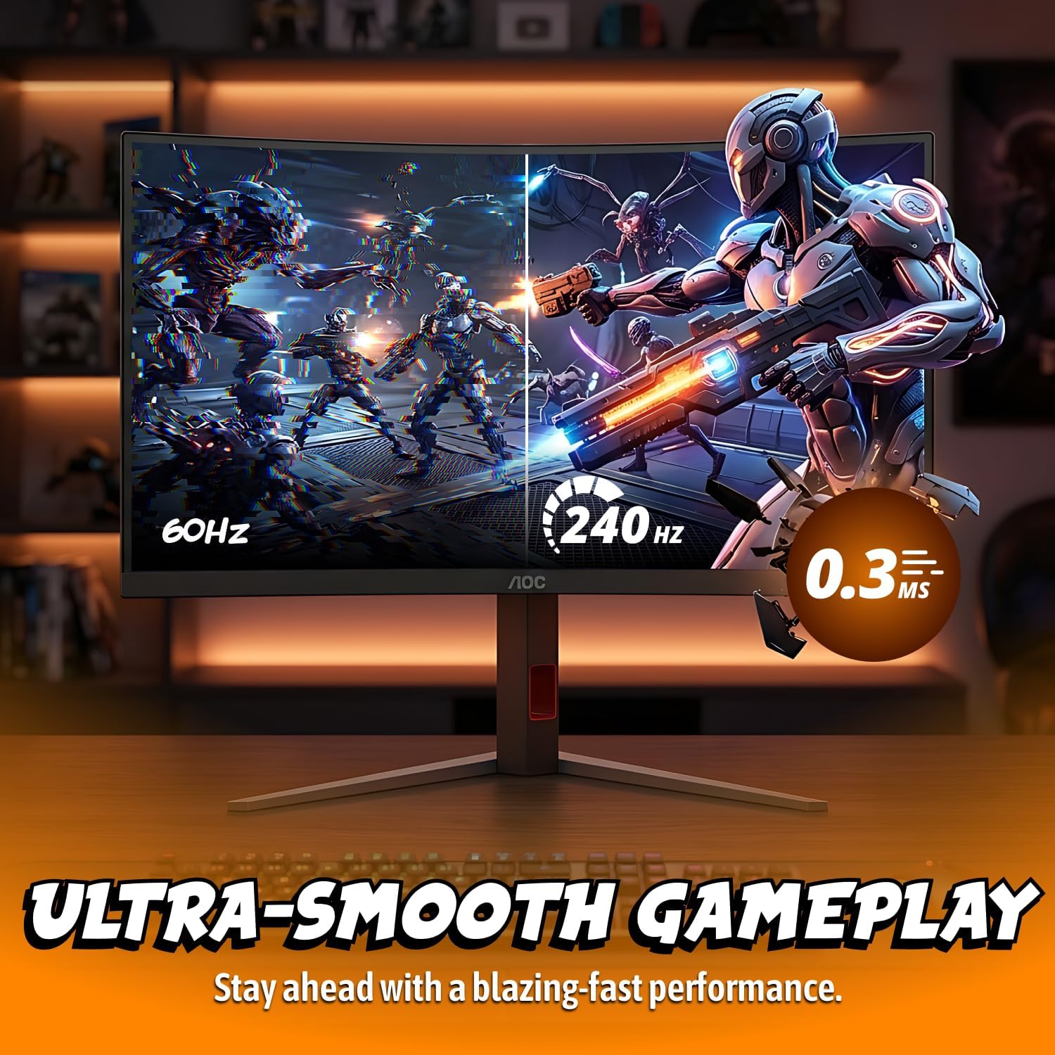 AOC CU34G4Z 34' Curved Ultrawide Gaming Monitor, UWQHD 3440 x1440 1500R 21:9, 240Hz 0.3ms MPRT, HDR 400, Display Port, HDMI, USB 3.2, AMD FreeSync Premium, Height Adjustable, 3-Year Zero-Bright-dot