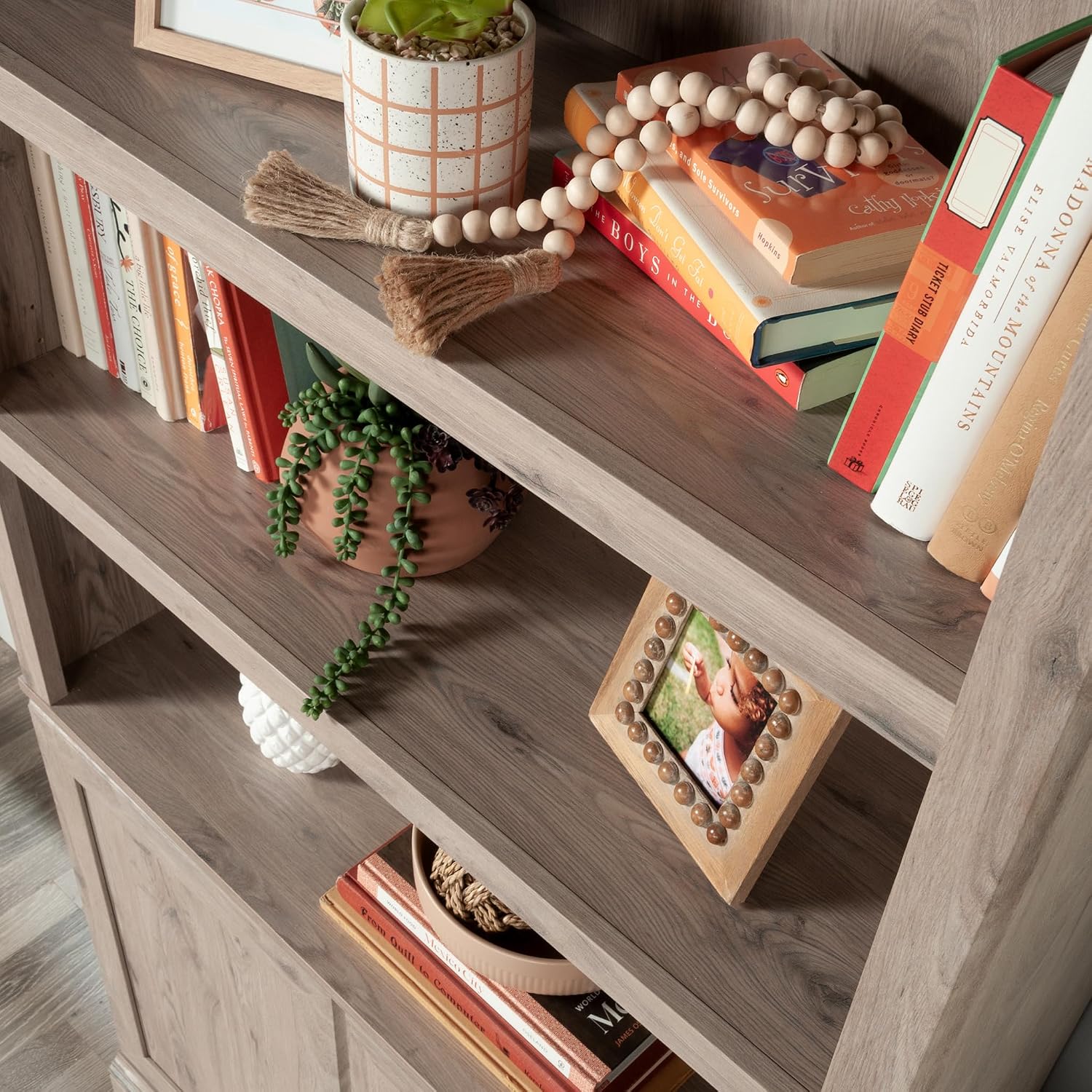 Sauder Miscellaneous Storage 5-Shelf/Book Shelf 2-Door Bookcase, Laurel Oak Finish
