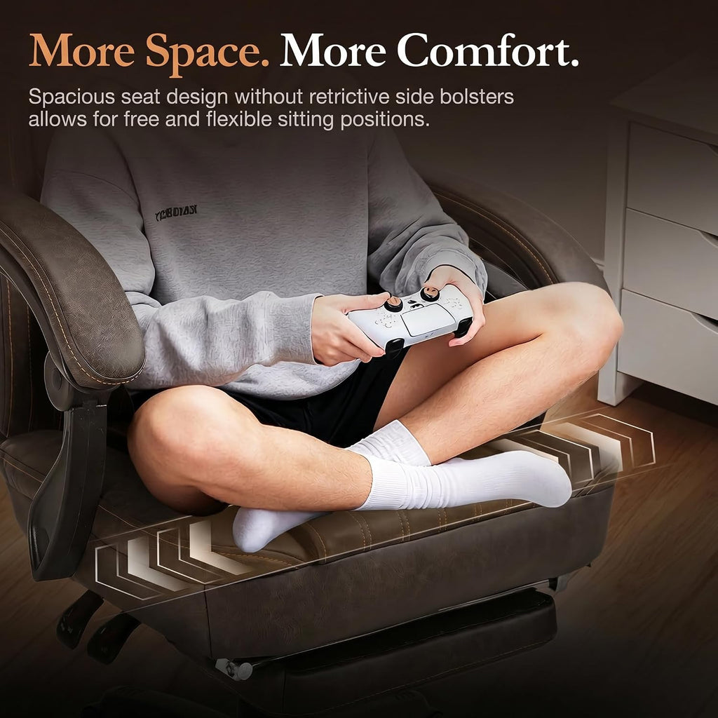 Dowinx Gaming Chair Breathable PU Leather Gamer Chair with Footrest Massage Lumbar Support, Big and Tall Ergonomic Reclining Computer Chair with Pocket Spring Cushion for Adults Teens (Brown)