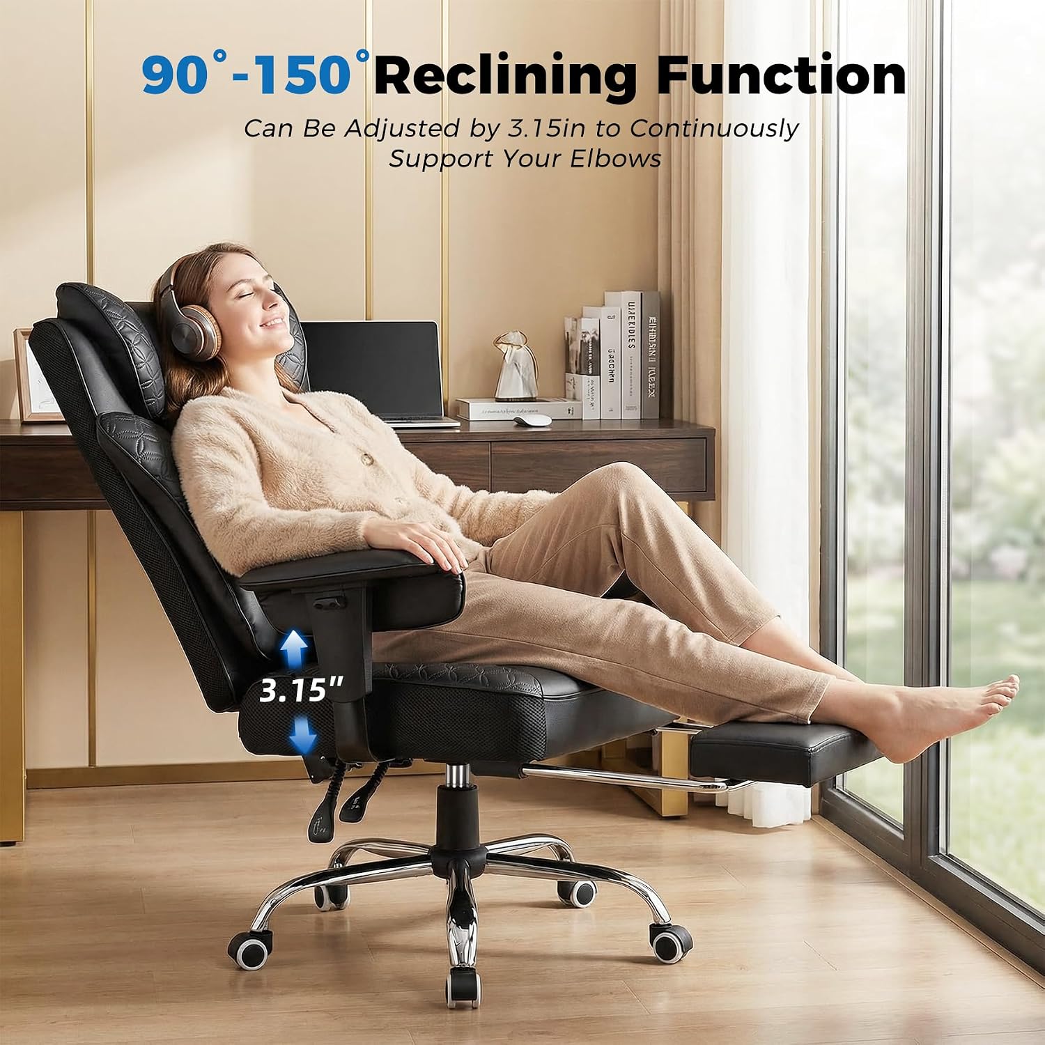 GTPLAYER Big and Tall Office Chair Wide Ergonomic Gaming Chair with Deluxe Embossing Designed Leather with Foot Rest,150°Reclining Adjustable Soft Armrests Pocket Spring Back Support and Pillow