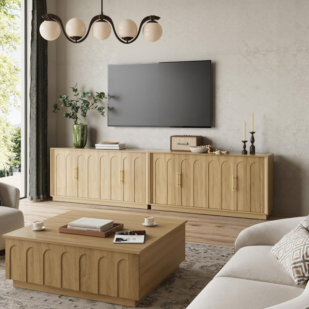 FORTUNETEC Sideboard Buffet Cabinet with Storage, Modern Accent Cabinet with Arched Doors, Boho Modular Media Console, 67' Large Minimalist Credenza for Living Room Kitchen Dining Room Entryway, Oak