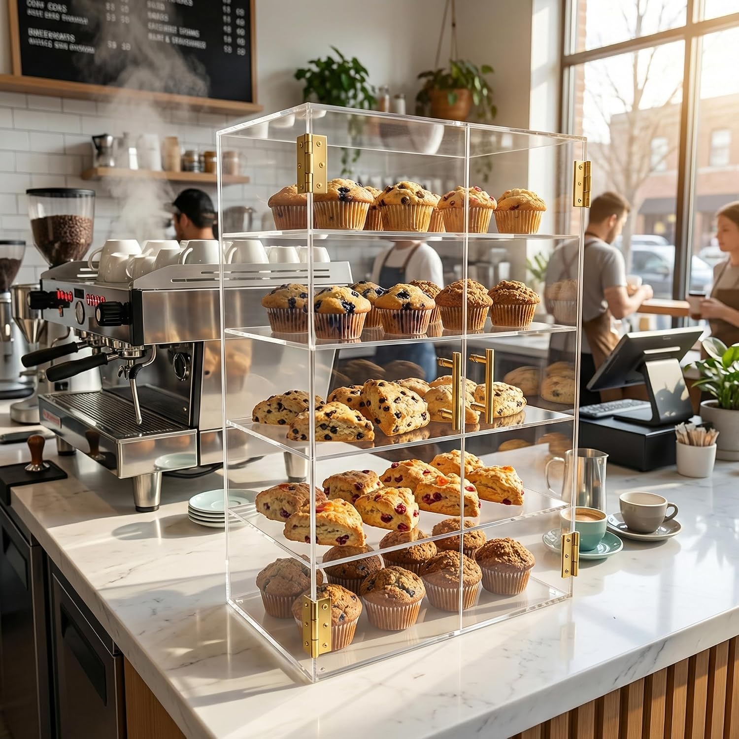 5 Tiers Large Acrylic Counter Top Bakery Display Case 5mm high Impact PETG Panels Bread Case 19.5' L X 10.2' W X 30' H Party Cake Cabinet (5 Tiers)