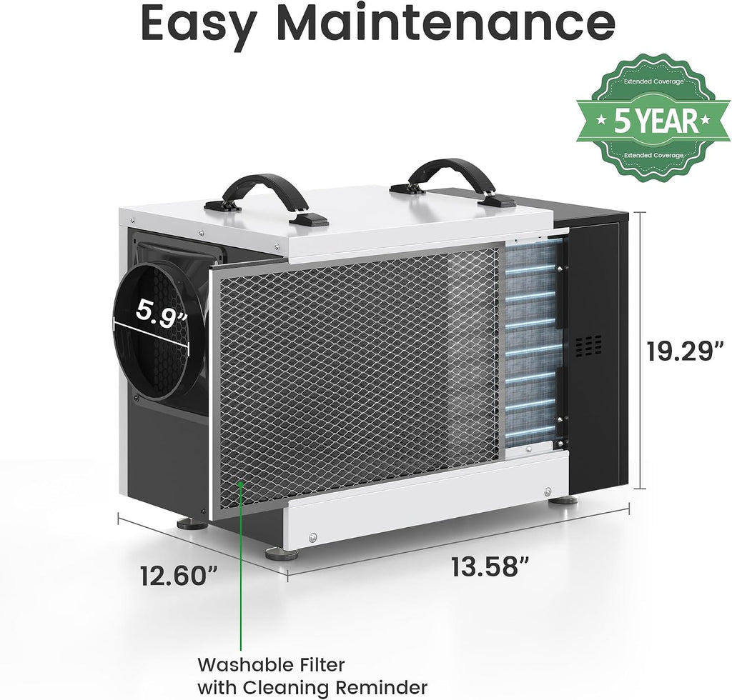 Waykar Commercial Dehumidifier with Pump and Drain Hose for crawl space, Basements, and Water Damage Unit