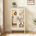 43' H Lighted Curio Cabinet Display Case, Glass Curio Cabinet with Adjustable Shelves & Tempered Glass Door, Wooden Cabinets with Mirrored Back Pane for Living Room (Antique White)