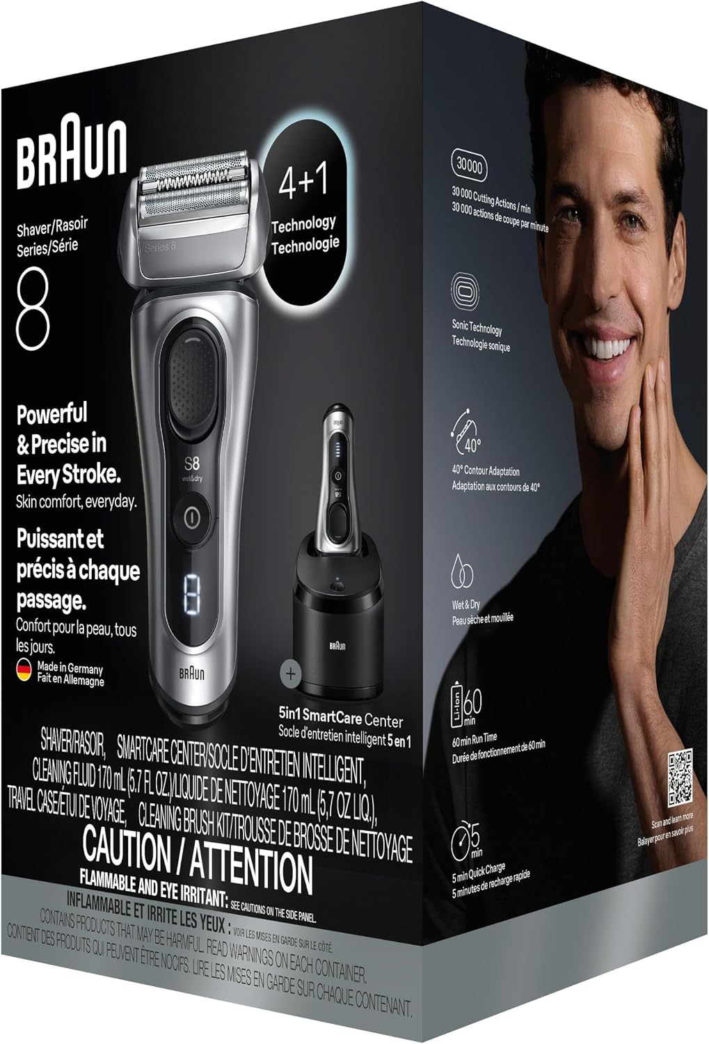 Braun Series 8 8567cc Electric Razor for Men, 4+1 Shaving Elements & Precision Long Hair Trimmer, 5in1 SmartCare Center, Close & Gentle Even on Dense Beards, Wet & Dry Electric Razor, 60min Runtime