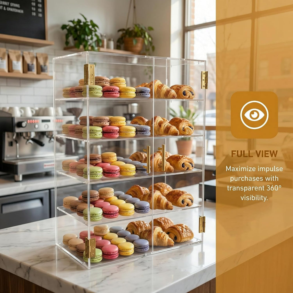 5 Tiers Large Acrylic Counter Top Bakery Display Case 5mm high Impact PETG Panels Bread Case 19.5' L X 10.2' W X 30' H Party Cake Cabinet (5 Tiers)
