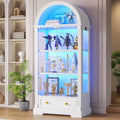 Arched Display Cabinet with Glass Doors, 72' Tall Curio Cabinet with Human Sensor Lights, 4-Tier Display Case for Collectibles Bookcase Living Room