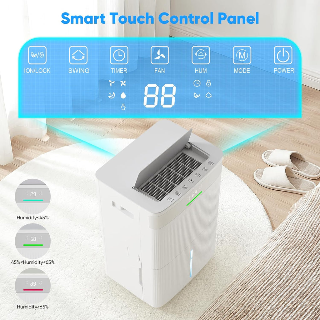 HUMLABS 82 Pints Dehumidifier for Home, 5000 Sq. Ft Dehumidifier for Basement with Drain Hose, Front LED Screen and 1.37 Gal Water Tank, Three Modes, Auto Defrost and 24HR Timer