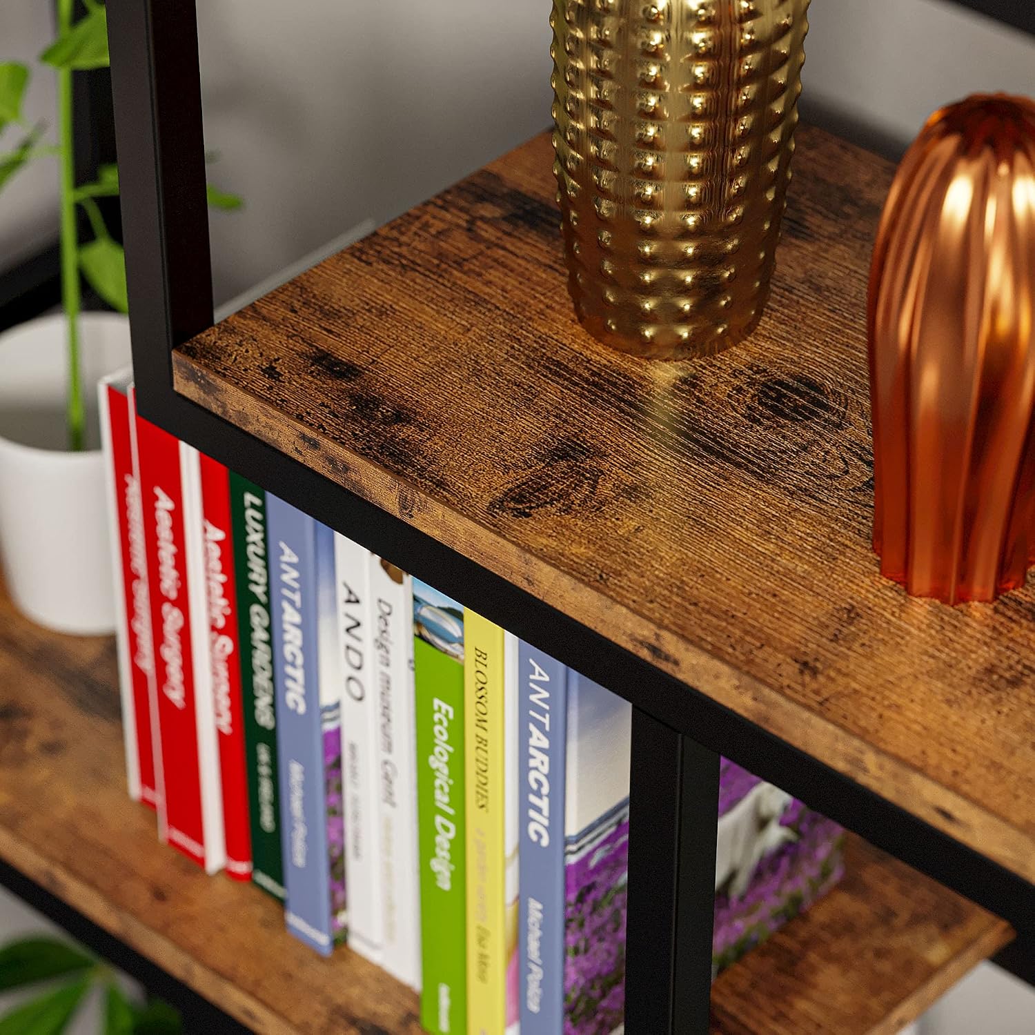 IRONCK Bookshelves 6 Tiers, Industrial Etagere Heavy Duty Shelves for Living Rooom, Office Storage Geomeric Display Boocase, Vintage Brown