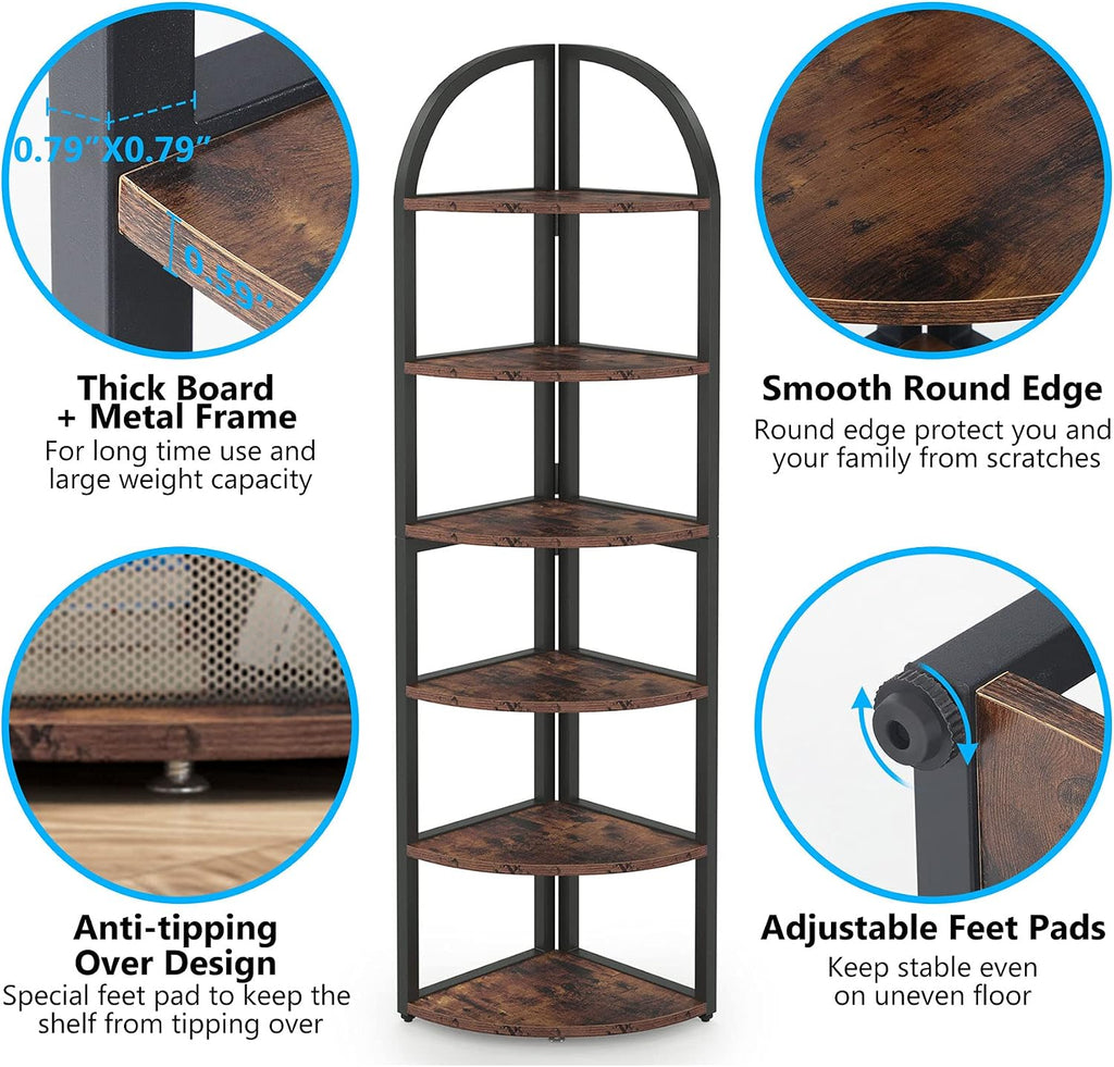 Tribesigns 6 Tier Corner Shelf, 71 inch Tall Corner Bookshelf for Small Space, Rustic Plant Stand Display Rack for Living Room, Home Office, Kitchen