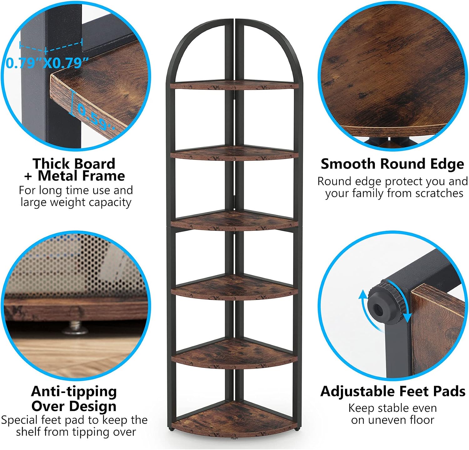 Tribesigns 6 Tier Corner Shelf, 71 inch Tall Corner Bookshelf for Small Space, Rustic Plant Stand Display Rack for Living Room, Home Office, Kitchen