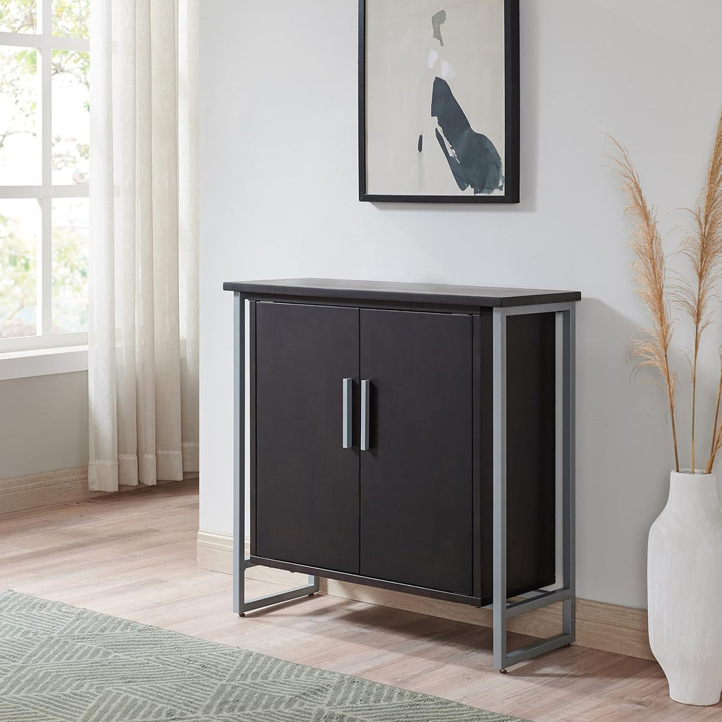 Leick Home 10140-BLKNK Talia Mixed Metal and Wood Foyer Cabinet with Adjustable Shelf for Entryway, Hallway, Bedroom, Living Room, Black/Satin Nickel