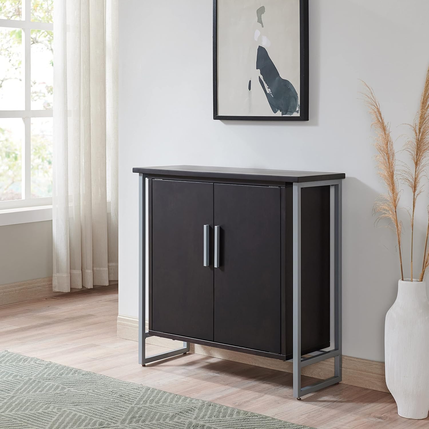 Leick Home 10140-BLKNK Talia Mixed Metal and Wood Foyer Cabinet with Adjustable Shelf for Entryway, Hallway, Bedroom, Living Room, Black/Satin Nickel