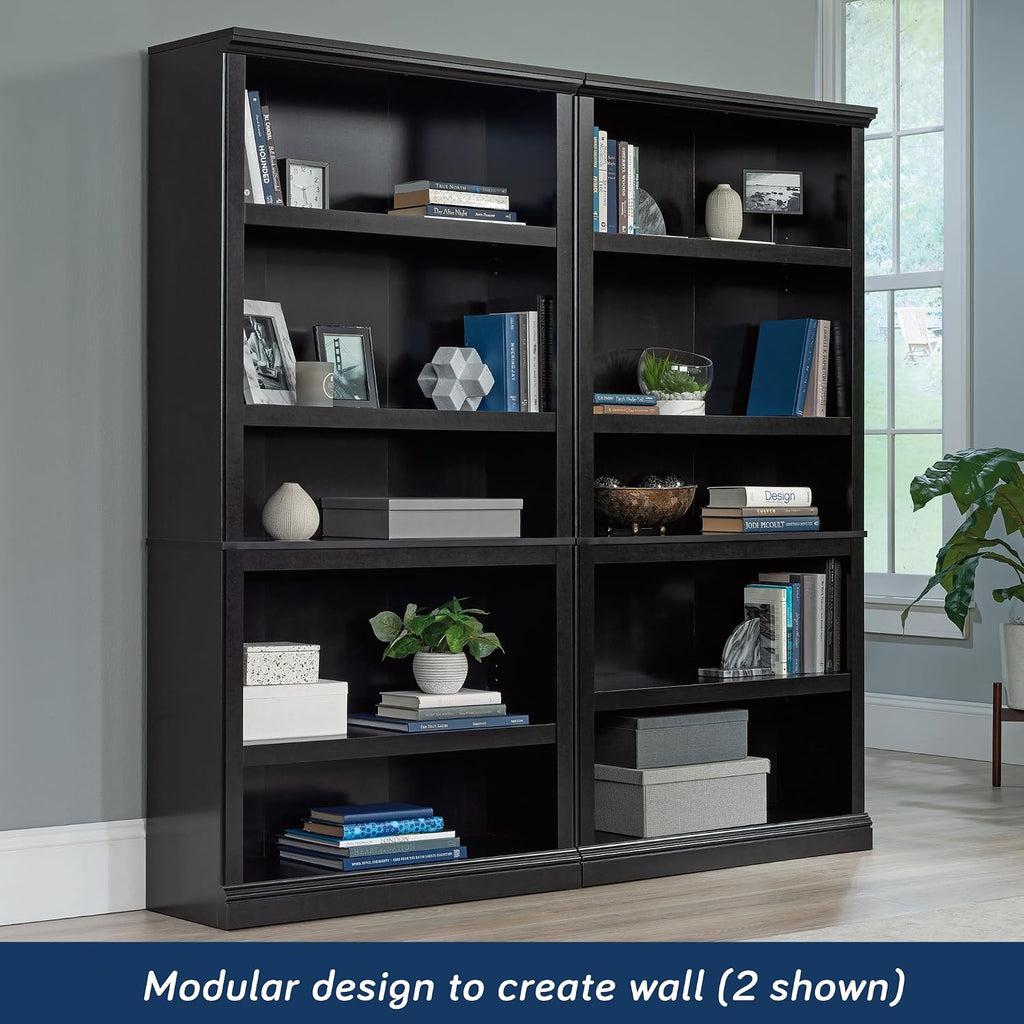 Sauder 5 Tier Book Shelf Wooden Bookcase Multipurpose Bookshelf for Home Office, Living Room, in Estate Black finish