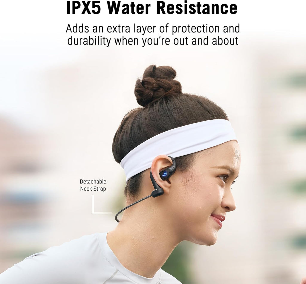 ASUS ROG Cetra Open Wireless Open Ear Earbuds – Dual-Mode (BT/2.4GHz), Quad AI Noise-Canceling Mic, Low Latency, 16H Playtime, IPX5 Water Resistant, for Daily/Workout/Outdoor/Gaming Use - Black