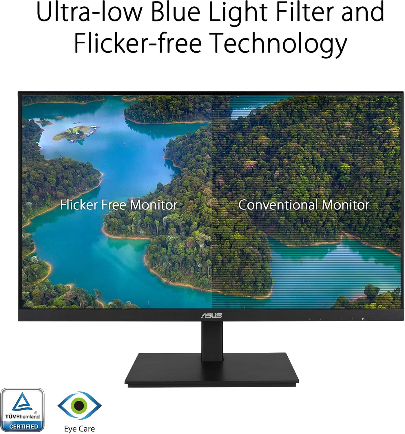 ASUS VA27DQSB 27' Monitor, 1080P Full HD, 75Hz, IPS, Adaptive-Sync, Eye Care, HDMI DisplayPort VGA USB Hub, Frameless, Ergonomic Design, VESA Wall Mountable,Black