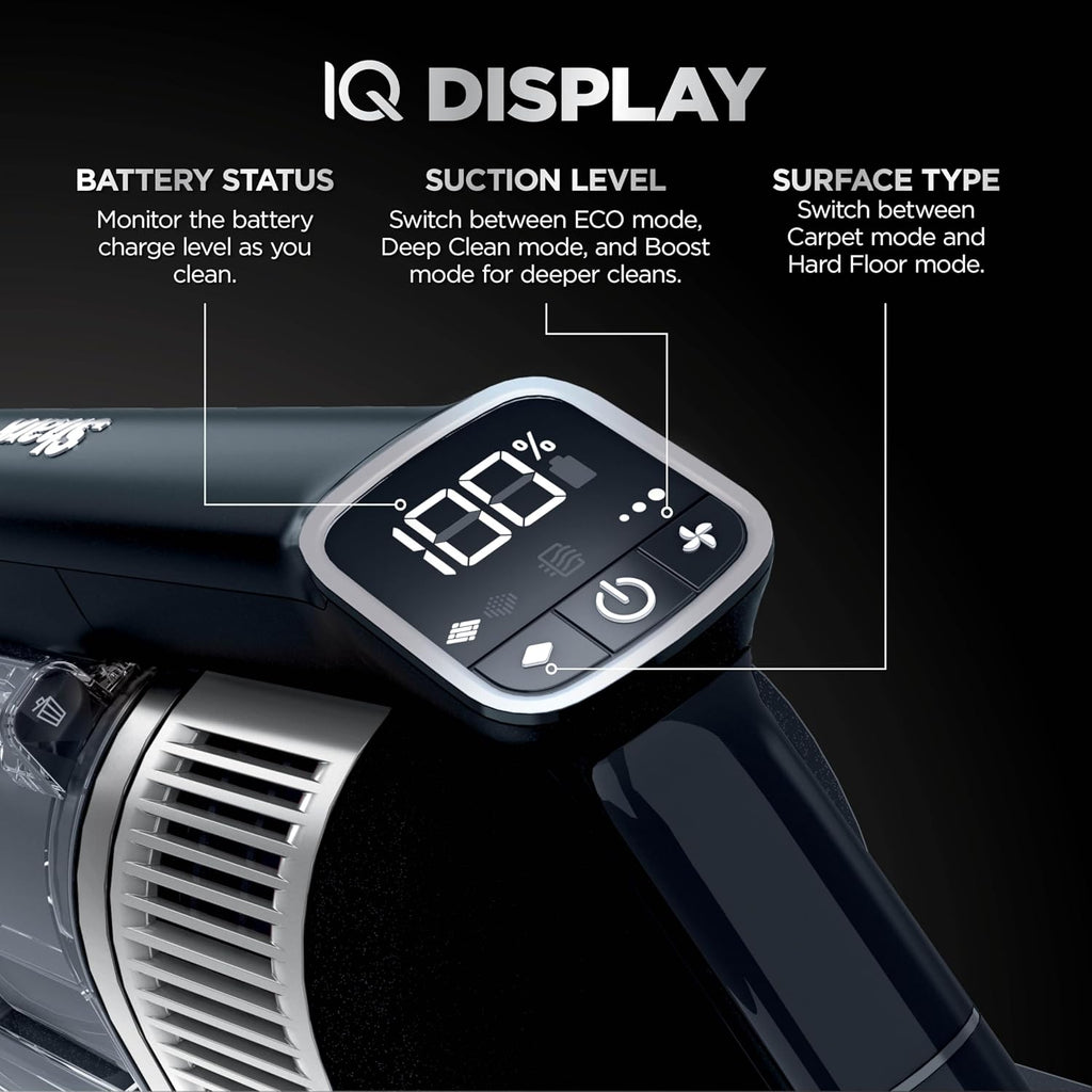Shark Vertex Pro Cordless Vacuum Cleaner with HEPA Filter, Lightweight, Portable, Removable Handheld, Self Cleaning DuoClean PowerFins, 120-min Runtime, IQ Display, Black/Silver, IZ682H