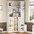 IRONCK Corner Bookshelf with LED Lights, 78.7' Tall Corner Bookshelves with 2 Drawers & Transparent Doors, 7 Tiers L-Shaped Bookcase with Open Shelves and Pegboards for Living Room, Home Office, White