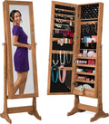 Best Choice Products Freestanding Jewelry Armoire Cabinet, Full Length Standing Mirror, Lockable Makeup Storage Organizer, w/Velvet Lining, 3 Angles, Lock, Accessory Pouch, 5 Shelves - Rustic Brown