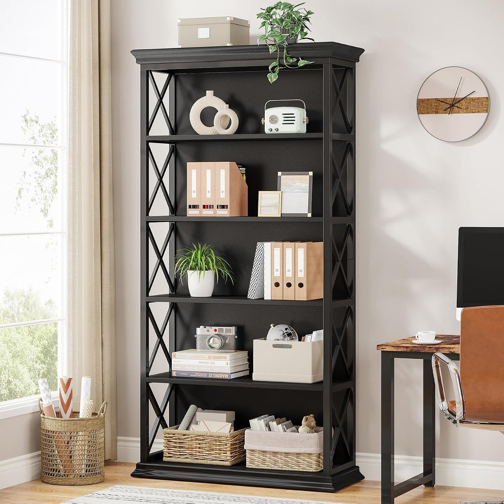 Tribesigns 6-Tier Bookcase, 71 Inches Industrial Bookshelves and Bookcases, Floor Standing 5 Shelf Display Storage Shelves Tall Bookcase for Home Office, Living Room, Bed Room, All Black