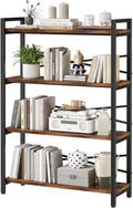 4 Tier Bookshelf 31.49' Width, Book Organizers and Storage, Wood and Metal Tall Bookcase, Rustic Book Shelf Organization and Storage for Home Living Room Bedroom Office Storage(Rustic Brown)