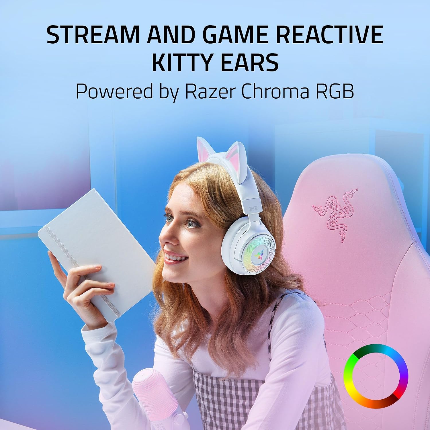 Razer Kraken Kitty V3 Pro Wireless RGB Gaming Headset: Chroma RGB Kitty Ears - 2.4 GHz, Bluetooth 5.3, USB A - Super Wideband Mic - 40mm Drivers - THX Spatial Audio - Comfortable Ear Cushions - White