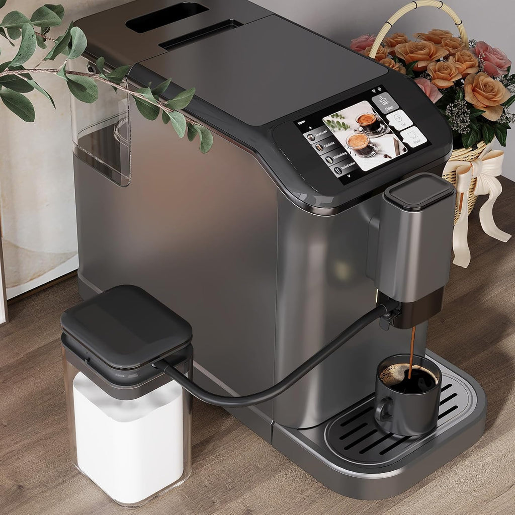 Super Automatic Espresso Machine & Coffee Maker, 20Bar Pressure, Built-in Conical Burr Grinder & Milk Frother, 6 One-Touch Recipes, Auto Clean, 1.5l Water Tank, for Home Office, 120v, Grey