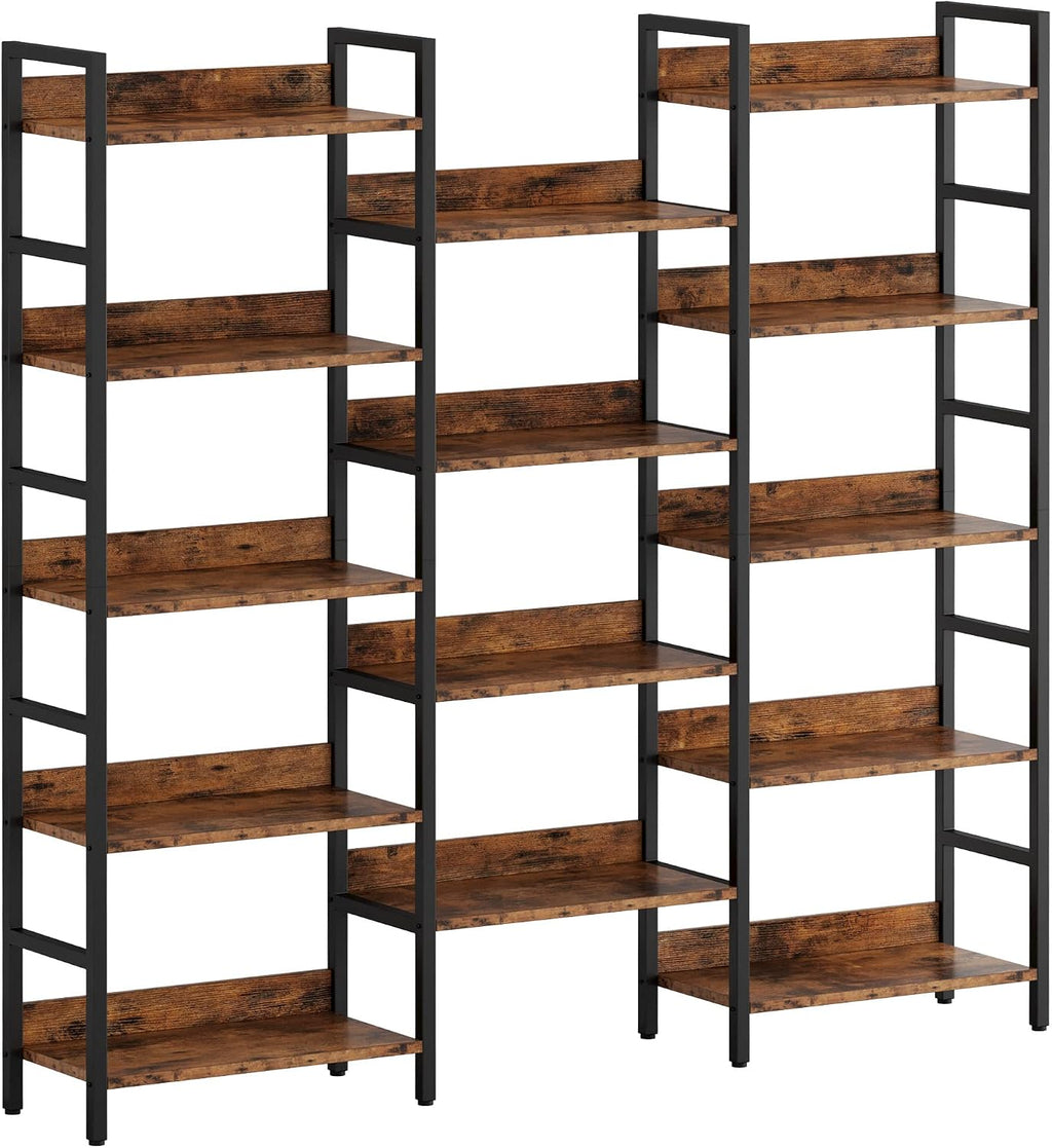 IRONCK Bookshelf, Bookshelves and Bookcases, 5 Tiers Bookshelf with Baffles, Large Book Shelf with Metal Shelving, Triple Wide Shelves for Living Room, Home Office