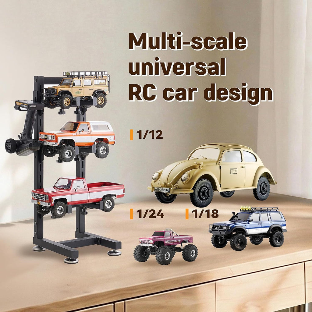 RC Car Desktop Stand Durable 3-Tier Display Stand RC Shelf for RC Cars Crawler Trucks Workstation Storage Rack for 1/12 1/24 1/18 FCX24 FCX18 SCX24 SCX18 Scale Cars Trucks