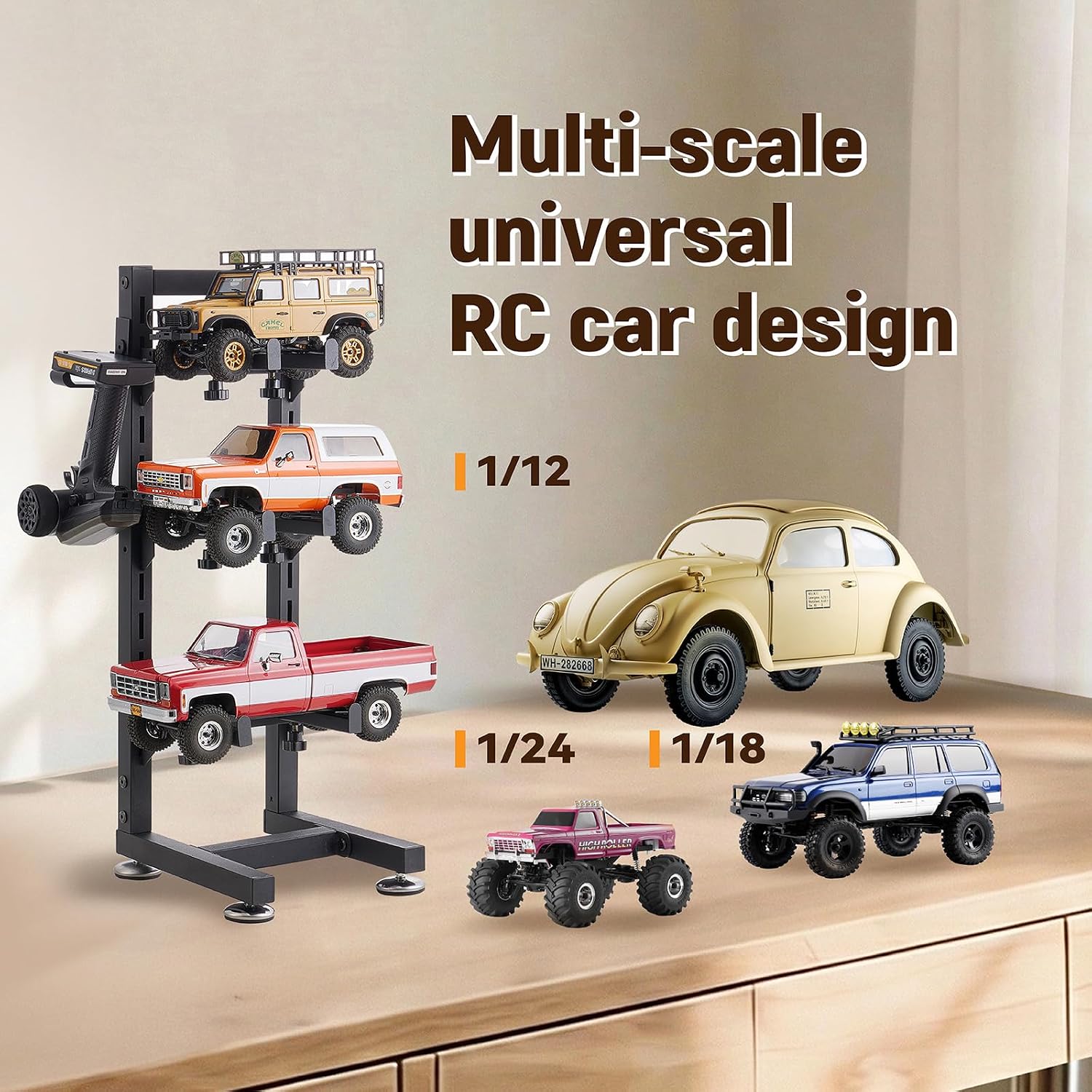 RC Car Desktop Stand Durable 3-Tier Display Stand RC Shelf for RC Cars Crawler Trucks Workstation Storage Rack for 1/12 1/24 1/18 FCX24 FCX18 SCX24 SCX18 Scale Cars Trucks