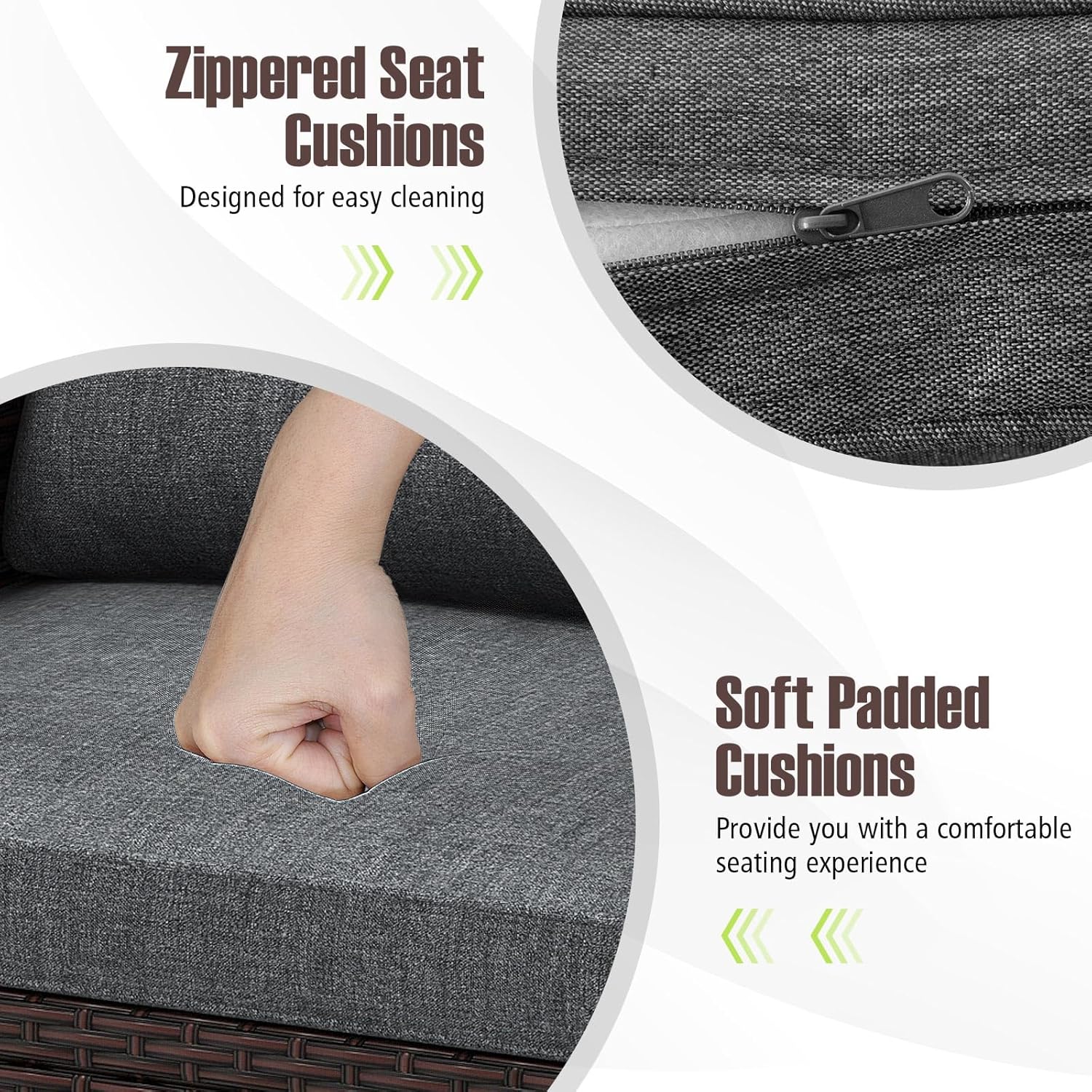 Tangkula 3 Pieces Patio Furniture Set, PE Rattan Wicker 3 Pcs Outdoor Sofa Set w/Washable Cushion and Tempered Glass Tabletop, Conversation Furniture for Garden Poolside Balcony (Grey)