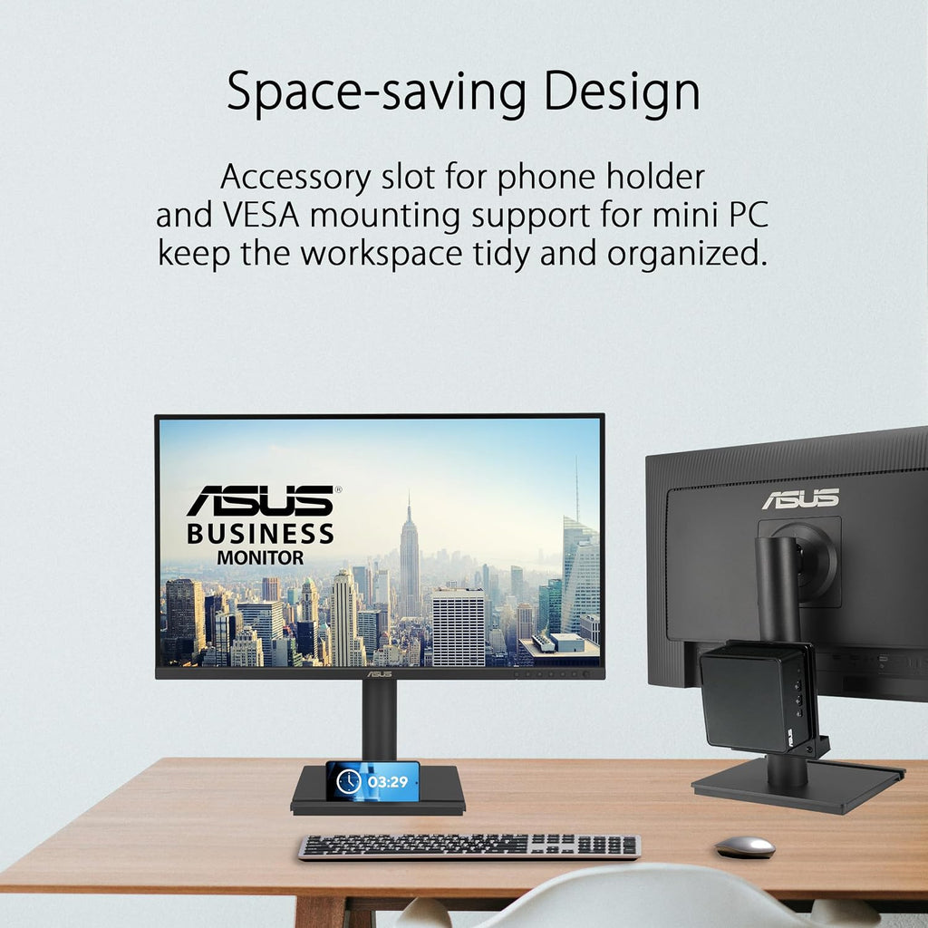 ASUS 27' 1440P USB-C RJ45 Docking Monitor (BE27ACGN) – QHD (2560x1440), IPS, 120Hz, Frameless, Speakers, Height Adjustable, DisplayPort Daisy-Chain, Power Sync, Eye Care, 3 yr Warranty