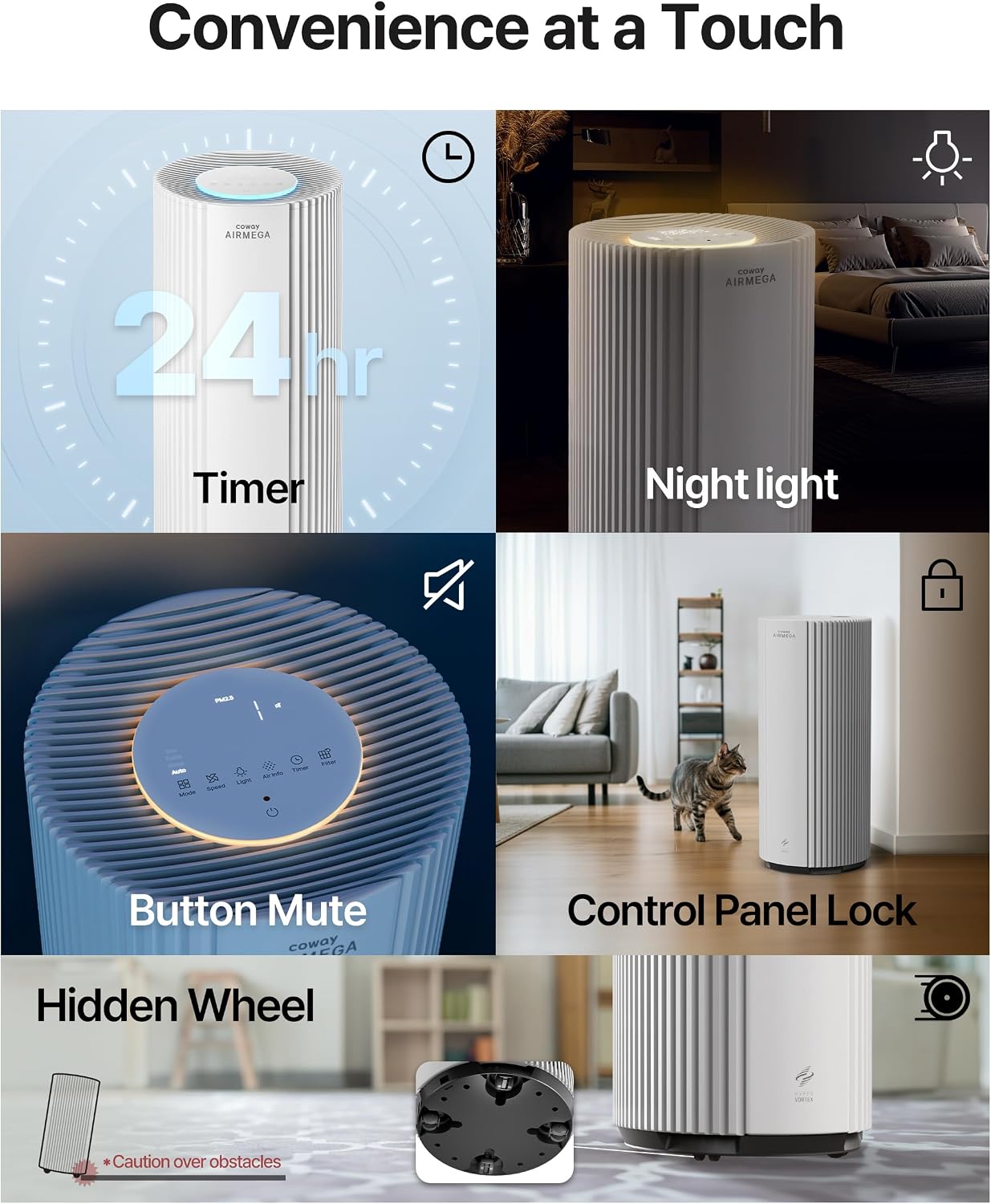 COWAY Air Purifier for Large Room Whole Home Up to 3,285 ft², HEPA Filter for Smoke, Allergen, Pet Dander, Odor, PM(1, 2.5, 10), AQI, Turbo Eco Mode, Energy Star, 3yr Warranty, Airmega 450 Beige
