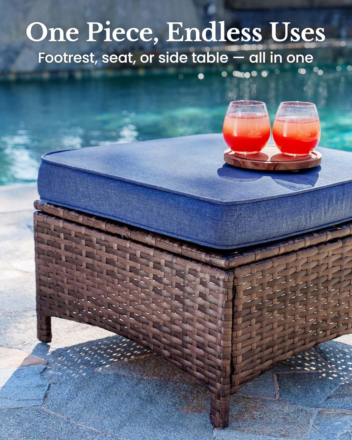HILLGA 4-Piece Luxury Patio Furniture Set with 6' Thick Cushions, Weather-Resistant Wicker High Back Swivel Rocker Chairs,Senior-Friendly Outdoor Corner Sofa Set for Deck,Yard and Poolside,Blue(V2)