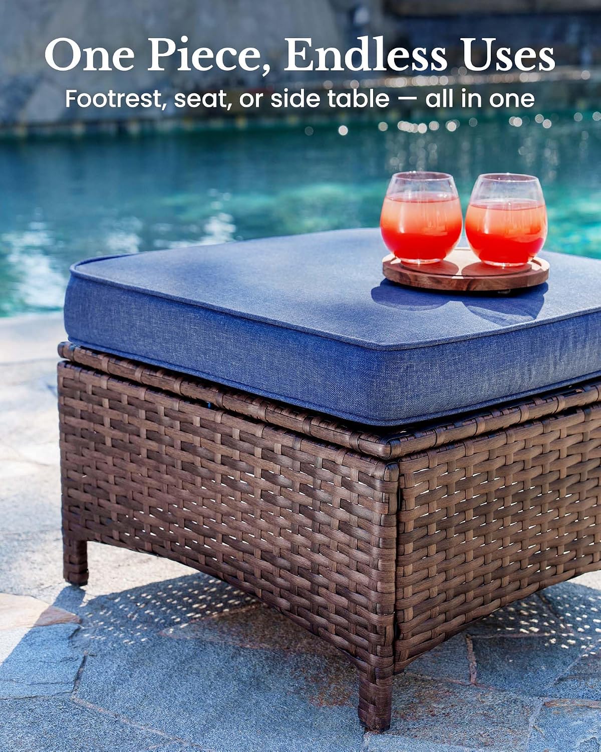 HILLGA 5-Piece Luxury Patio Furniture Set with 6' Thick Cushions, Weather-Resistant Wicker High Back Swivel Rocker Chairs, Senior-Friendly Conversation Set for Small Porch, Deck and Sunroom, Blue(V2)