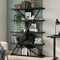 FUSUNBAO Industrial Bookshelf, Vintage 5-Tier Tall Bookcase with Wood and Metal Frame, Rustic Large Display Shelf for Home Office, 67' H x 47' L x 12' W, Black