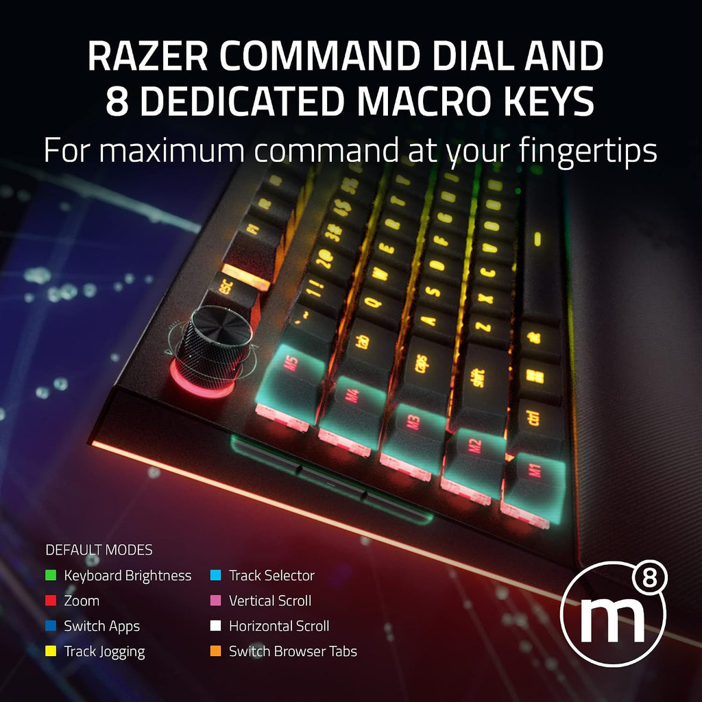 Razer BlackWidow V4 Pro Wired Mechanical Gaming Keyboard: Green Switches Tactile & Clicky - Doubleshot ABS Keycaps - Command Dial - Chroma RGB - Magnetic Wrist Rest - Snap Tap