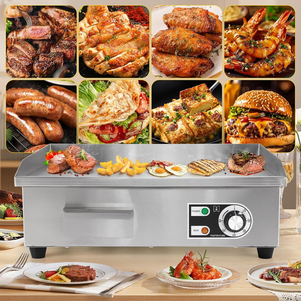 Dyna-Living Commercial Electric Griddle 22'' Flat Top Grill Countertop 3000W Stainless Steel Electric Griddle Nonstick Commercial Flat Top Griddle Countertop Grills, 122°F-572°F Temp Adjustable