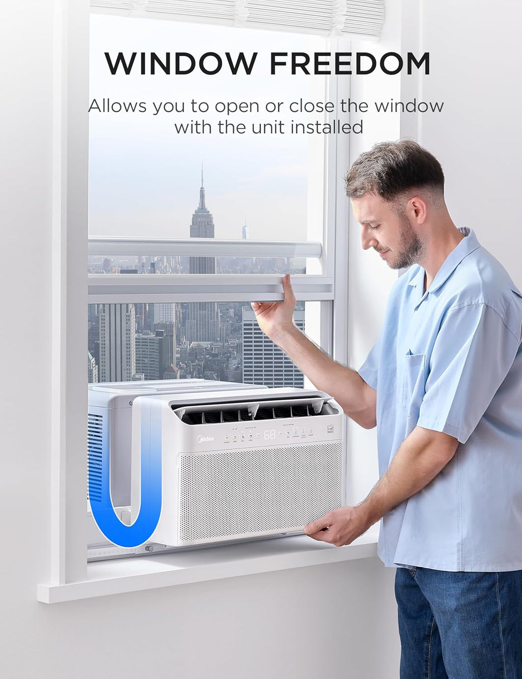 Midea 10,000 BTU U Shaped Smart Inverter Window Air Conditioner - Cools 450 Sq Ft, Ultra Quiet with Open Window Flexibility - Alexa/Google Assistant Compatible - 35% Energy Savings, Remote (Updated)